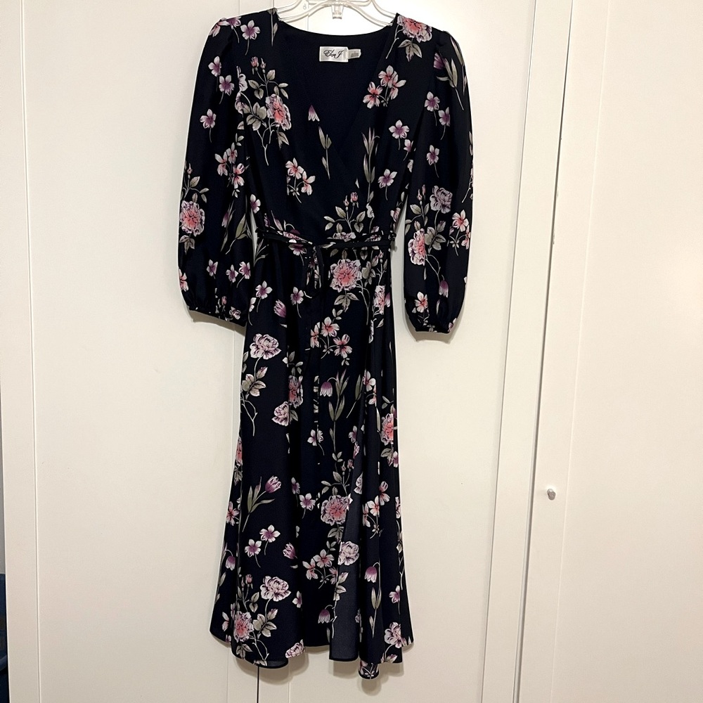 Eliza J Navy floral faux wrap dress size 2